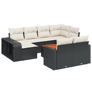 vidaXL 11-tlg. Garten-Sofagarnitur mit Kissen Schwarz Poly Rattan