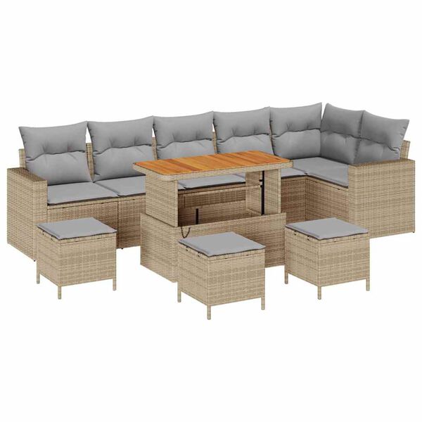 vidaXL Garten-Sofa-Set mit Kissen 10 pcs Beige und Hellgrau