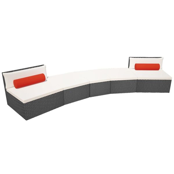 vidaXL 5-tlg. Garten-Lounge-Set mit Auflagen Poly Rattan Schwarz