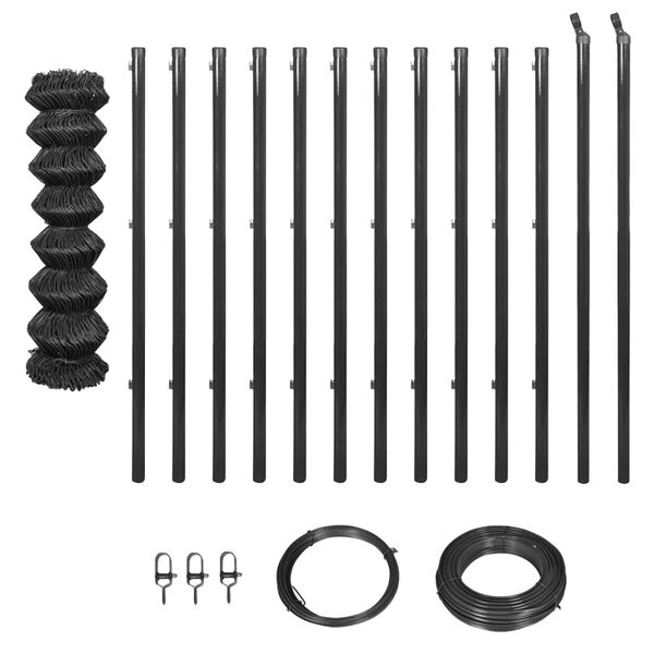 vidaXL Maschendrahtzaun mit Pfosten und Zubeh&ouml;r 1,25x25 m Grau