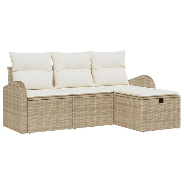 vidaXL Sofa Set mit Kissen 4 pcs Beige und Creme Poly-Rattan