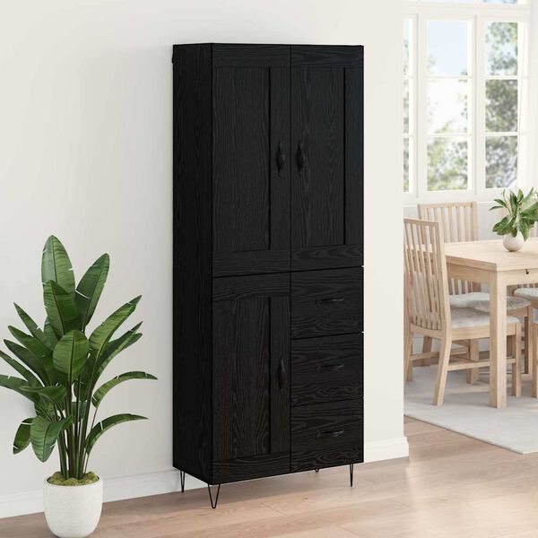 vidaXL Highboard Schwarz Eichen-Optik 69,5 x 34 x 180 cm Holzwerkstoff