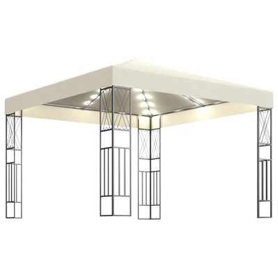 vidaXL Pavillon mit LED-Lichterkette 3x3 m Creme Stoff