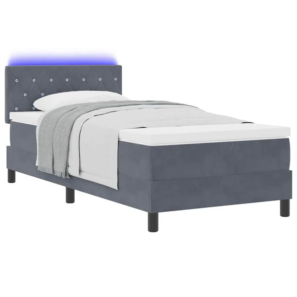 vidaXL LED Boxspringbett mit Matratze Dunkelgrau 90 x 200 cm Samt