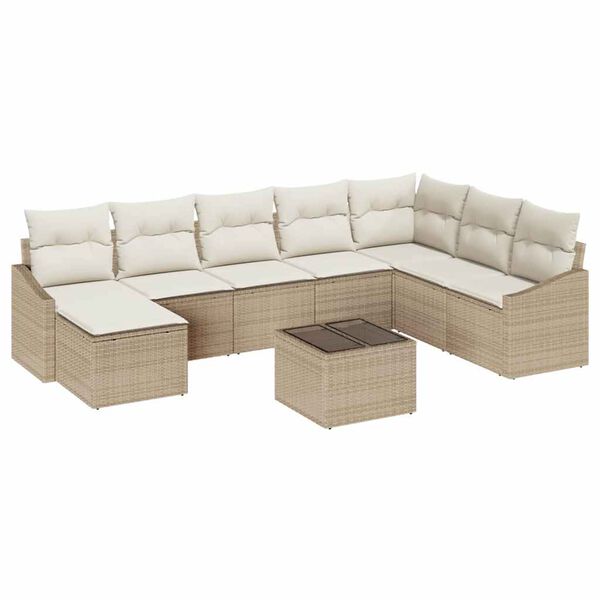vidaXL Gartensofa-set mit Kissen 8 pcs Beige und Creme Poly-Rattan