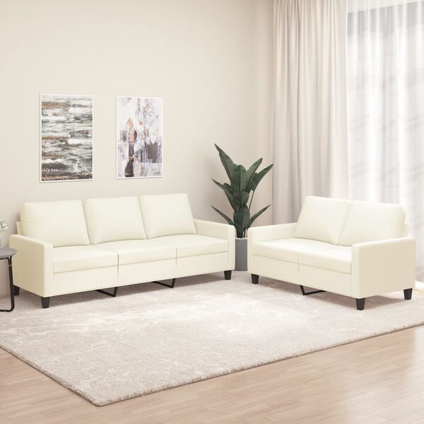 vidaXL 2-tlg. Sofagarnitur mit Kissen Creme Kunstleder