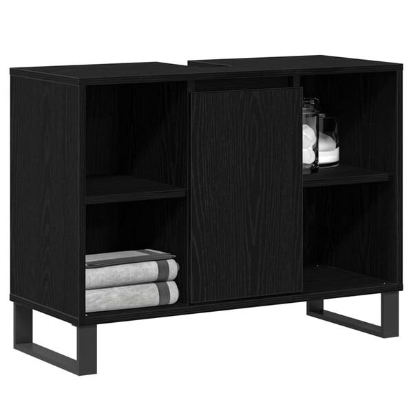 vidaXL Badezimmerschrank mit Tür Schwarz 80 x 33 x 60 cm Holzwerkstoff