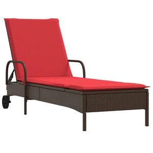 vidaXL Sonnenliege mit Rollen und Kissen Braun Poly Rattan