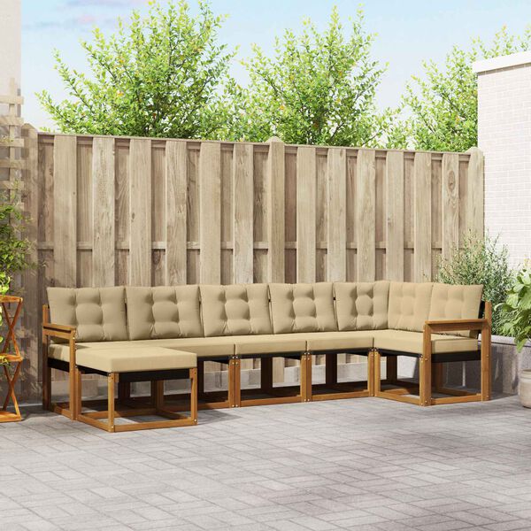 vidaXL Outdoor-Sofagarnitur mit Kissen 7 pcs Natur und Beige