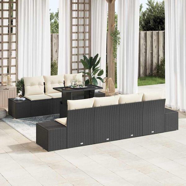 vidaXL Sofa Set mit Kissen 8 pcs Schwarz und Creme Poly-Rattan