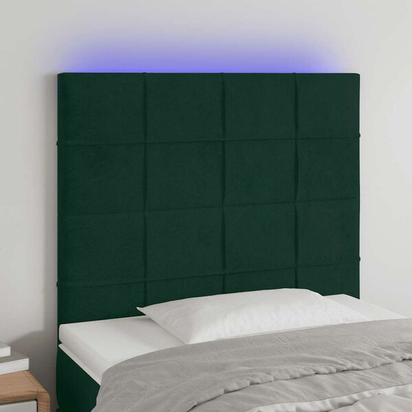 vidaXL LED Kopfteil Dunkelgr&uuml;n 80x5x118/128 cm Samt