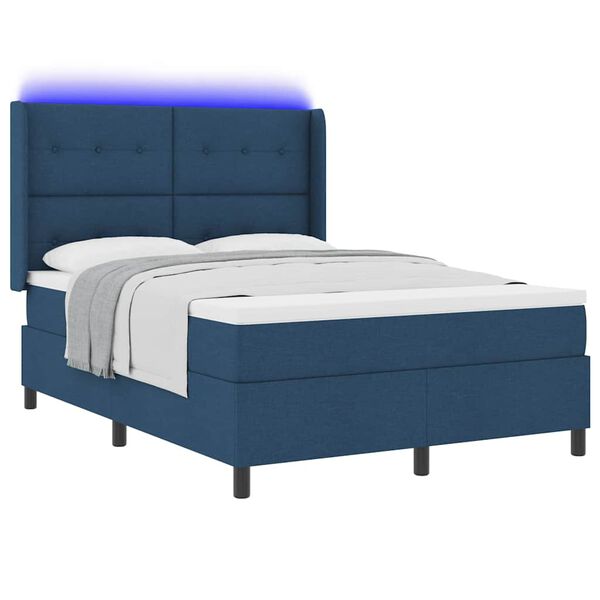 vidaXL LED Boxspringbett mit Matratze Blau 140 x 190 cm Stoff