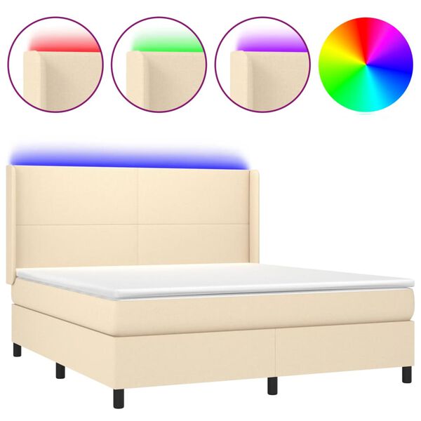 vidaXL Boxspringbett mit Matratze & LED Creme 180x200 cm Stoff