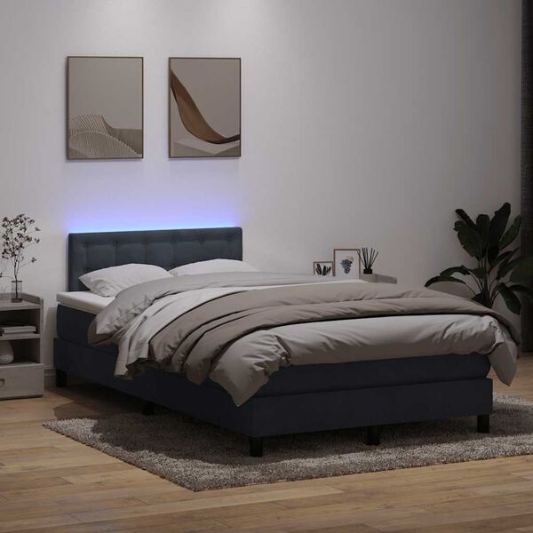 vidaXL Boxspringbett mit Matratze & LED Dunkelgrau 120x220 cm Samt