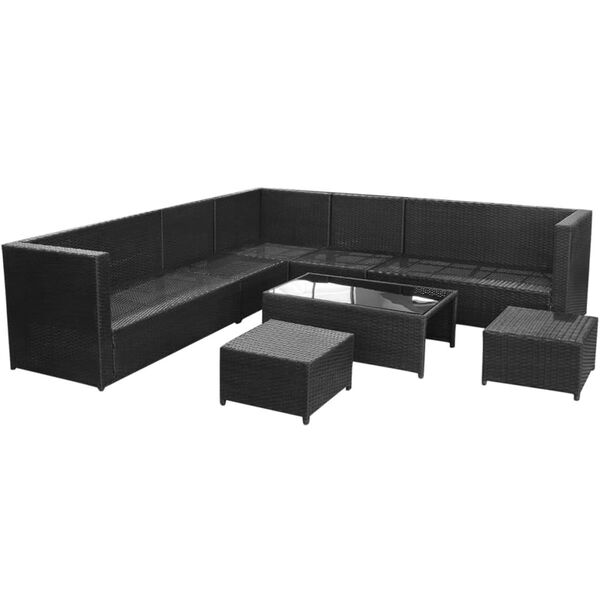 vidaXL 8-tlg. Garten-Lounge-Set mit Auflagen Poly Rattan Schwarz