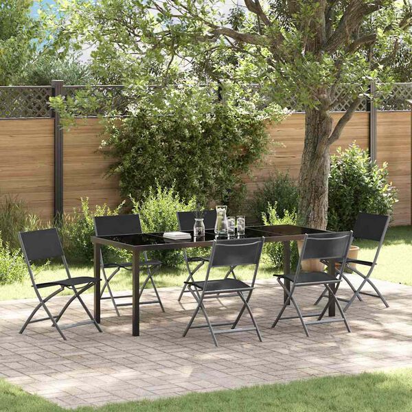 vidaXL Garten Essgruppe 7 pcs Schwarz Pulverbeschichteter Stahl