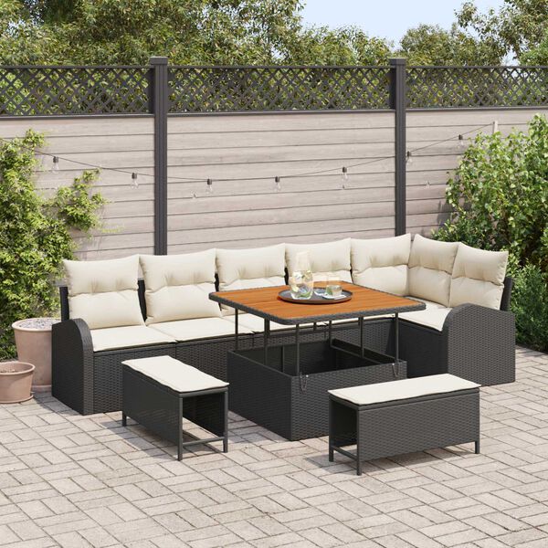vidaXL Gartensofa-set mit Kissen 9 pcs Schwarz Poly-Rattan