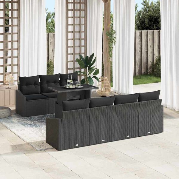 vidaXL Garten-Sofa-Set mit Kissen 8 pcs Schwarz Poly-Rattan