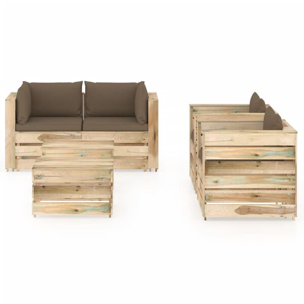 vidaXL 6-tlg. Garten-Lounge-Set mit Kissen Gr&uuml;n Impr&auml;gniertes Holz