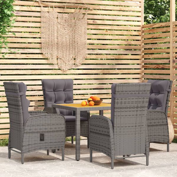 vidaXL 5-tlg. Garten-Essgruppe Poly Rattan Grau