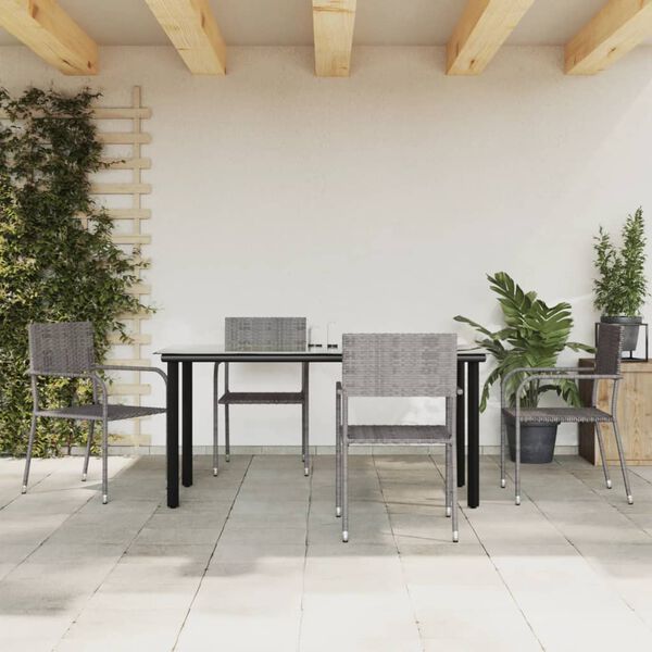 vidaXL 5-tlg. Garten-Essgruppe Grau und Schwarz Poly Rattan und Stahl