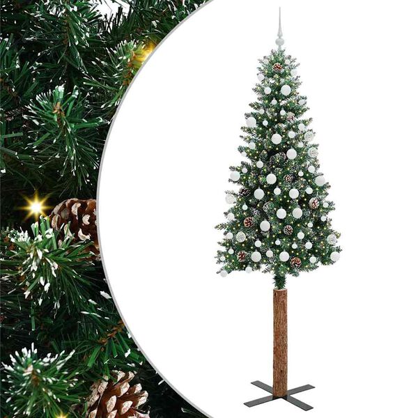 vidaXL Schlanker Weihnachtsbaum mit 300 LEDs mit St&auml;nder Gr&uuml;n 210 cm