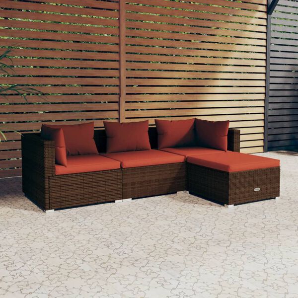 vidaXL 4-tlg. Garten-Lounge-Set mit Auflagen Poly Rattan Braun