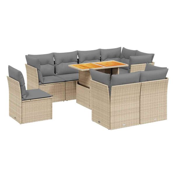 vidaXL 9-tlg. Garten-Sofagarnitur mit Kissen Beige Poly Rattan