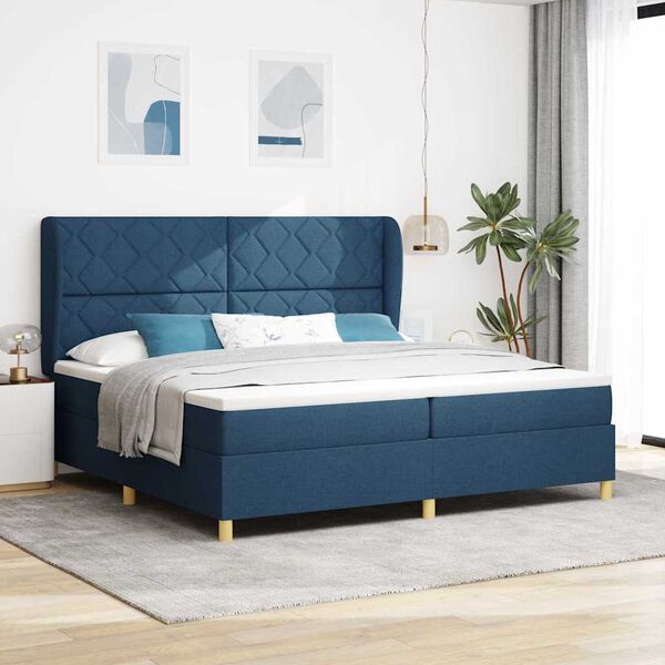 vidaXL Boxspringbett mit Matratze mit Kopfteil Blau 200 x 200 cm Stoff
