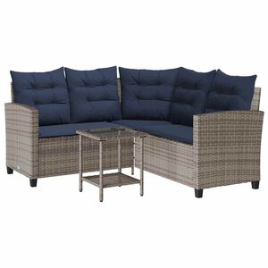 vidaXL Gartensofa in L-Form mit Tisch und Kissen Grau Poly Rattan