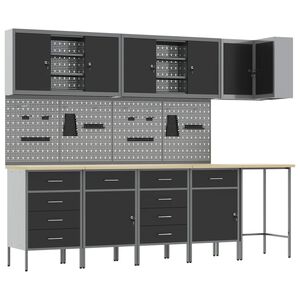 vidaXL Arbeitsschrankset mit Schubladen 12 Stk. Schwarz und Grau