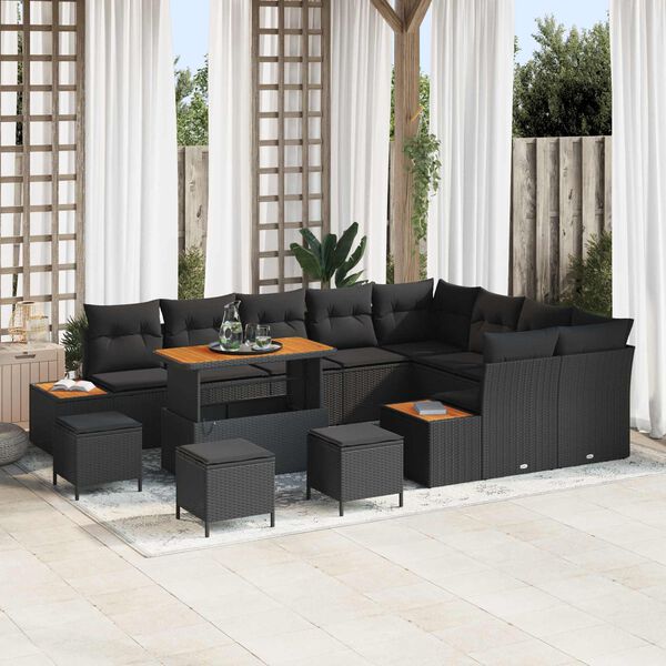 vidaXL Gartensofa-set mit Kissen 13 pcs Schwarz Poly Rattan