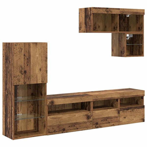 vidaXL TV-Wandger&auml;te mit LED-Lichtleisten 6 pcs Altholz Holzwerkstoff