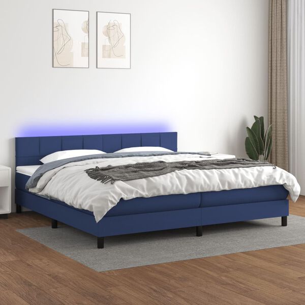 vidaXL Boxspringbett mit Matratze & LED Blau 200x200 cm Stoff