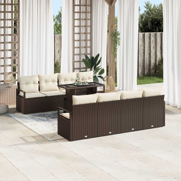 vidaXL Garten-Sofa-Set mit Kissen 7 pcs Braun und Creme Poly-Rattan