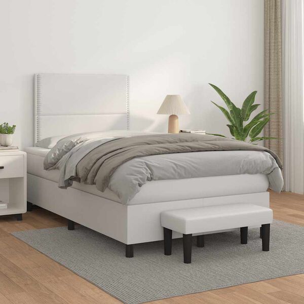 vidaXL Boxspringbett mit Matratze Wei&szlig; 120x190 cm Kunstleder