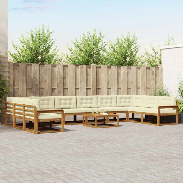vidaXL Outdoor-Sofagarnitur mit Kissen 11 pcs Natur und Creme