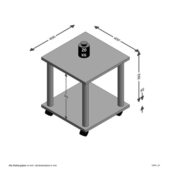 FMD Beistelltisch mit Lenkrollen Wei&szlig;