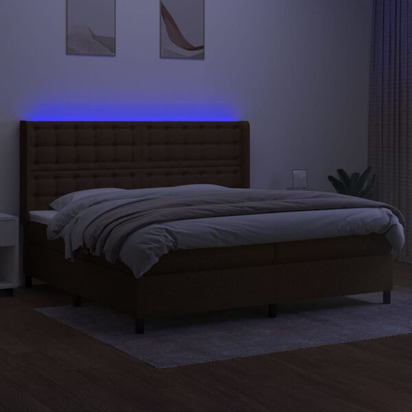 vidaXL Boxspringbett mit Matratze & LED Dunkelbraun 200x200 cm Stoff
