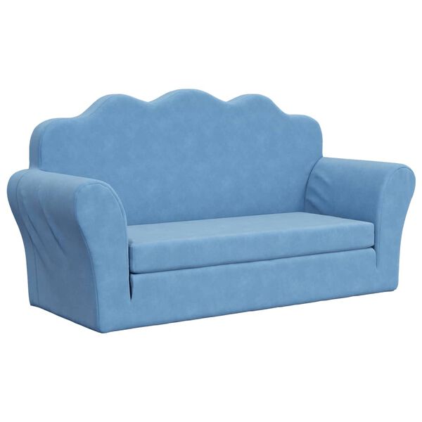 vidaXL Kinder-Schlafsofa 2-Sitzer Blau Weicher Plüsch