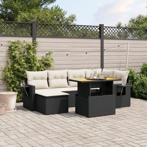 vidaXL 7-tlg. Garten-Sofagarnitur mit Kissen Schwarz Poly Rattan