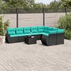 vidaXL 10-teiliges Gartensofa-Set mit Kissen, schwarzes Polyrattan