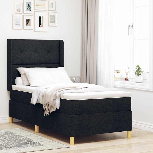 vidaXL Boxspringbett mit Matratze Schwarz 90 x 190 cm Stoff