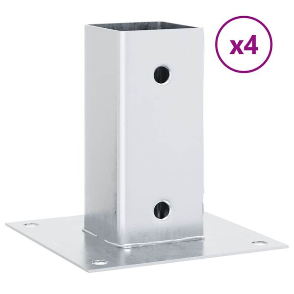 vidaXL Pfostenträger Quadratisch 4Stk. Silber 61x61mm Verzinkter Stahl