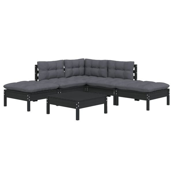 vidaXL 6-tlg. Garten-Lounge-Set mit Kissen Schwarz Kiefernholz