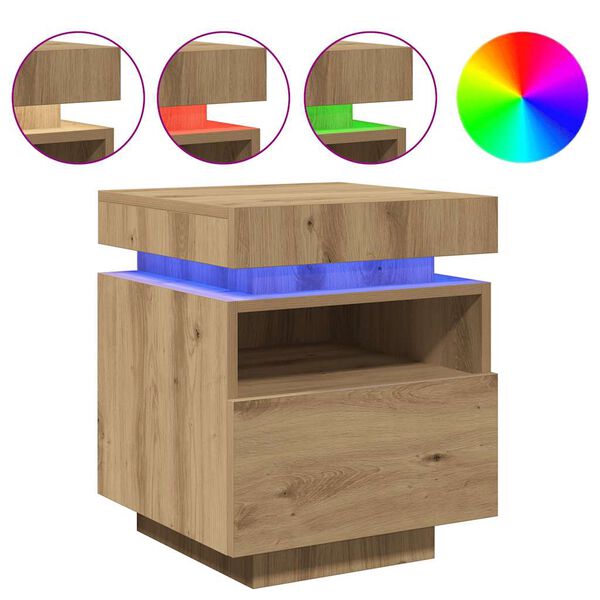 vidaXL Nachttisch mit LED-Leuchten Artisan-Eiche 40x39x48,5 cm