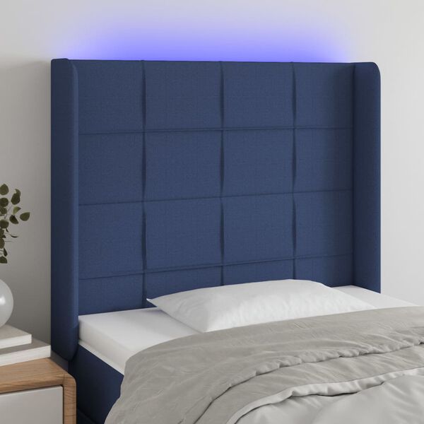vidaXL LED Kopfteil Blau 103x16x118/128 cm Stoff