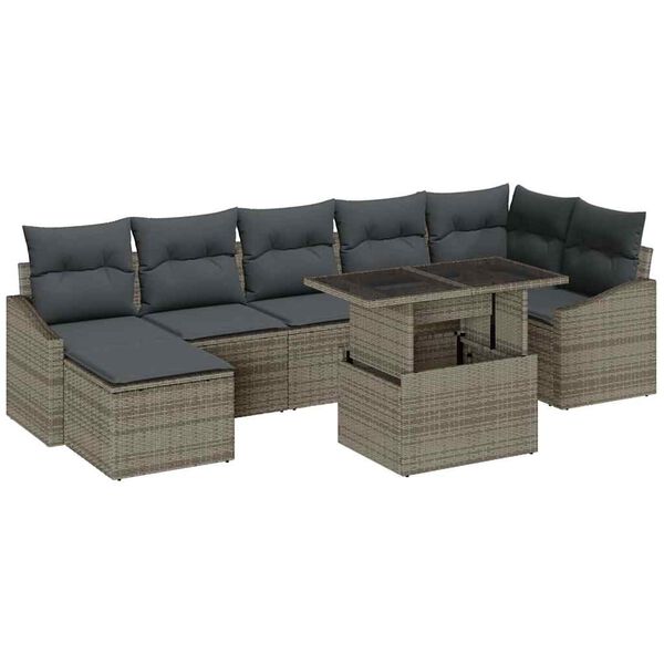 vidaXL Gartensofa-set mit Kissen mit Speicher 8 pcs Grau Poly-Rattan