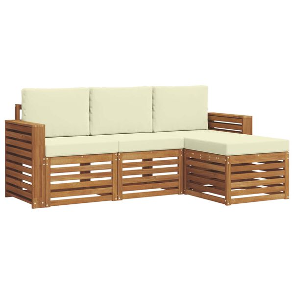 vidaXL Outdoor-Sofagarnitur 4 pcs Natur und Creme Massivholz Akazie