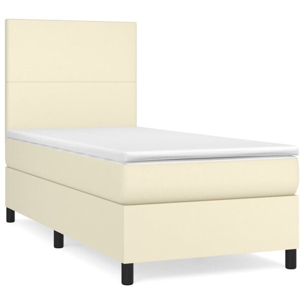 vidaXL Boxspringbett mit Matratze Creme 80x200 cm Kunstleder